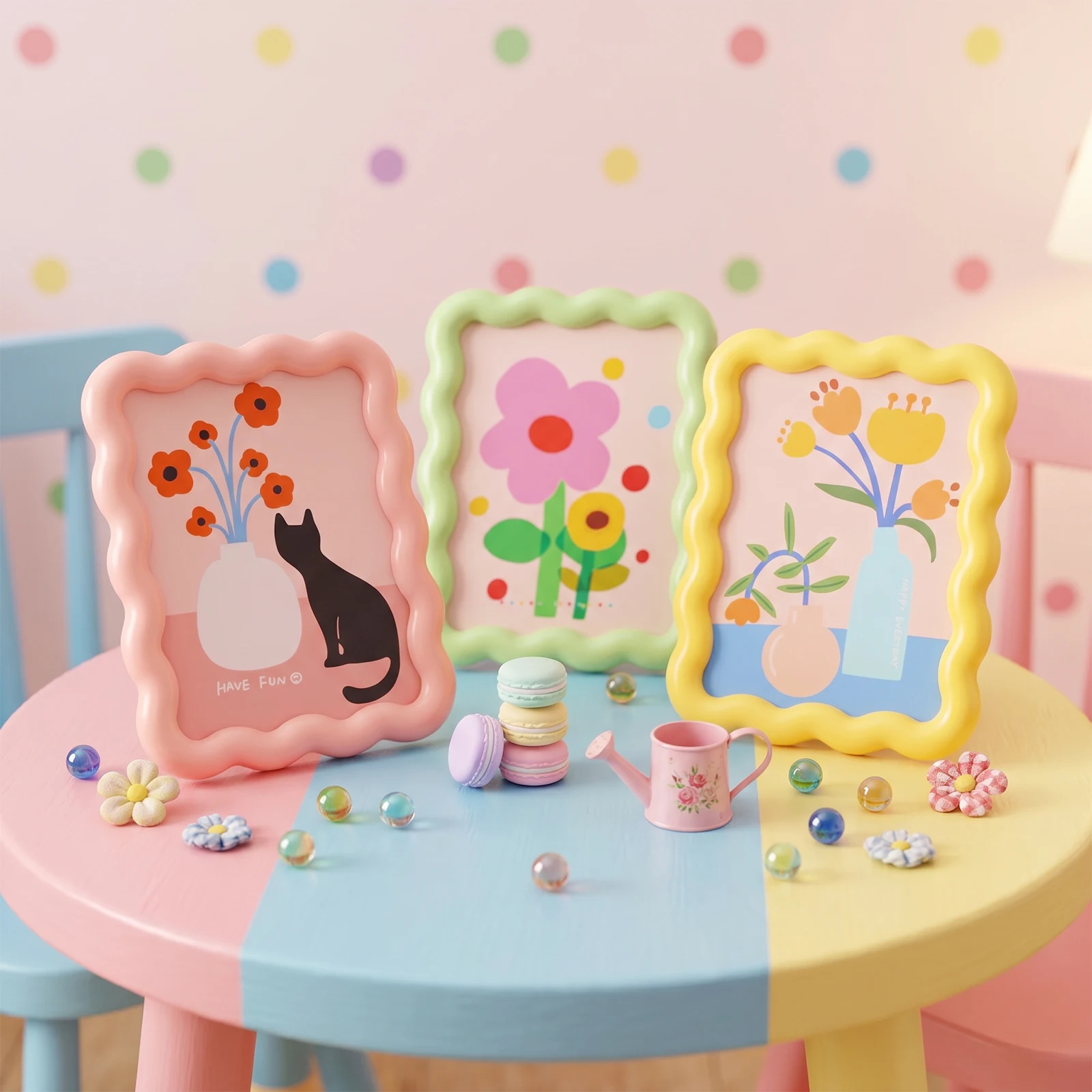 3pcs Art Frame Decorative Art Print Frame Wavy Edge Flower Pattern Aesthetic Decorative Painting Frame for Home Living Room