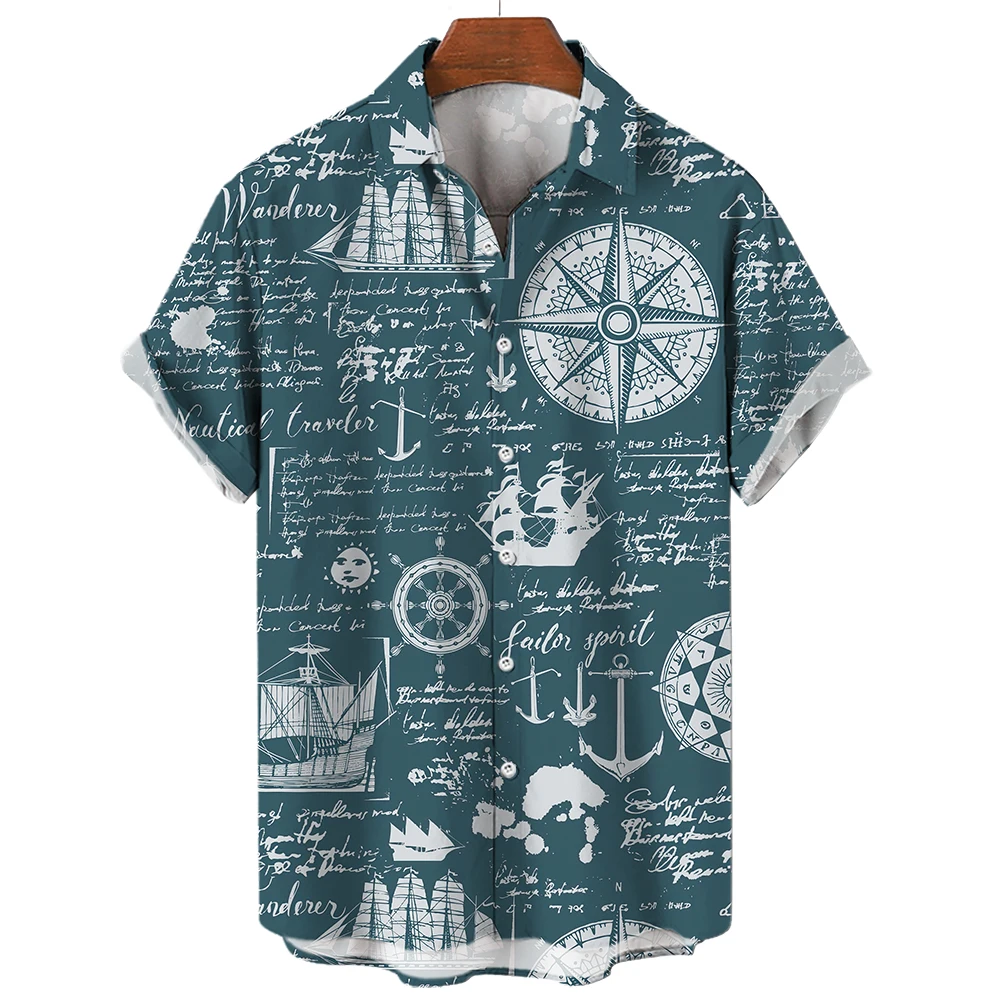 2024 Sailing World Graphic 3D Print Men\'s Vintage Shirt Fashion Casual Hawaiian Beach Style Summer Oversized Shirts for Men