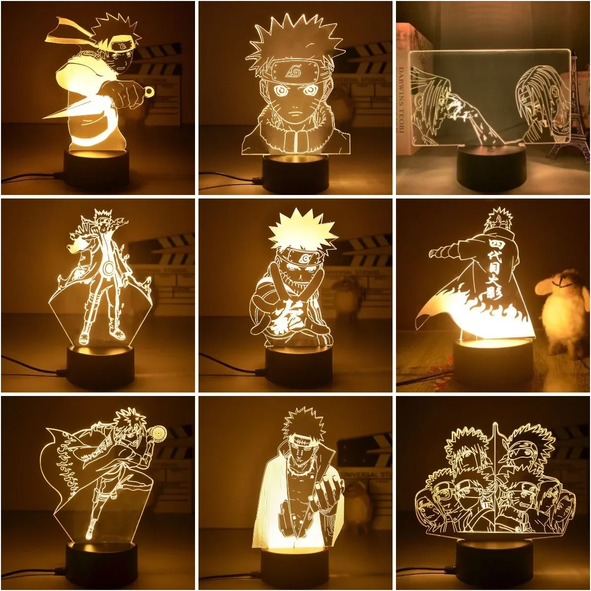 Naruto Akatsuki Hatake Kakashi Action Figures giocattoli Gaara Manga Night Light Uzumaki lampada da camera da letto in acrilico giocattoli per le