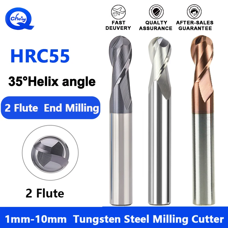 Two Flute HRC55 Ball Nose Tungsten Steel Hard Alloy Special For Stainless Steel, Steel, Aluminum R-Milling Cutter