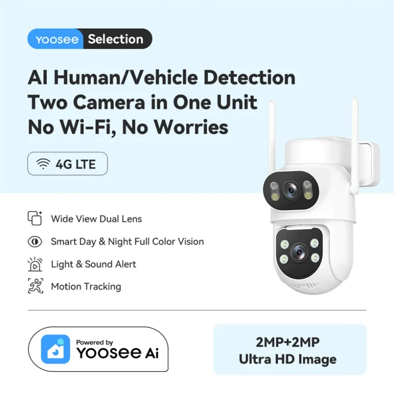 Yoosee 4G LTE AOV Camera AI Human Vehicle Detection Full Color Night Vision Outdoor Security Camera Home Surveillance Gif