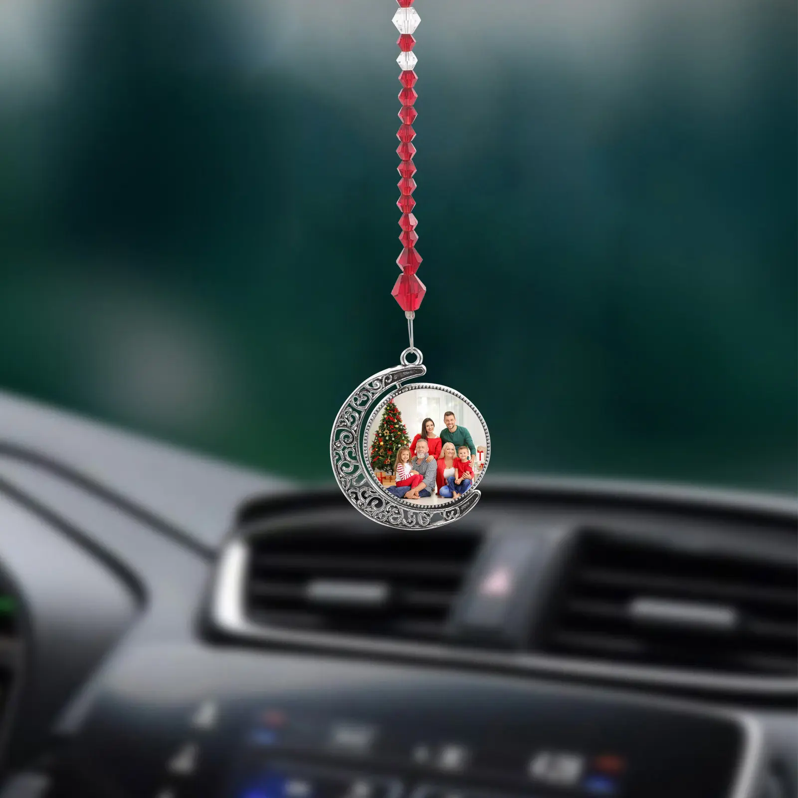 Sublimation Blank Moon Shaped Car Hanging Ornament Pendant Photo Frame Sublimation Blank DIY Rearview Mirror Decoration