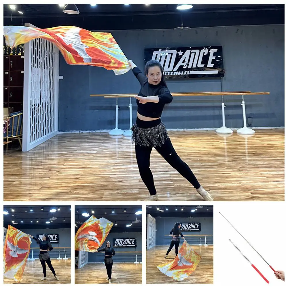 Telescopic Sticks Belly Dance อุปกรณ์เสริม Props Multicolor น้ําหนักเบาสี่เหลี่ยมผืนผ้าธงแบบพกพา Scalable Rods