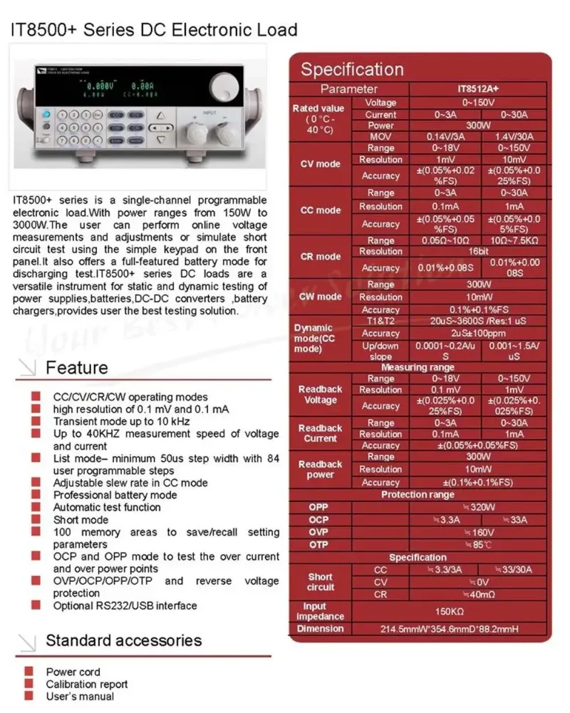 ITECH IT8512A+ DC charge électronique unidirectionnelle Programmable 150V/30A/300W