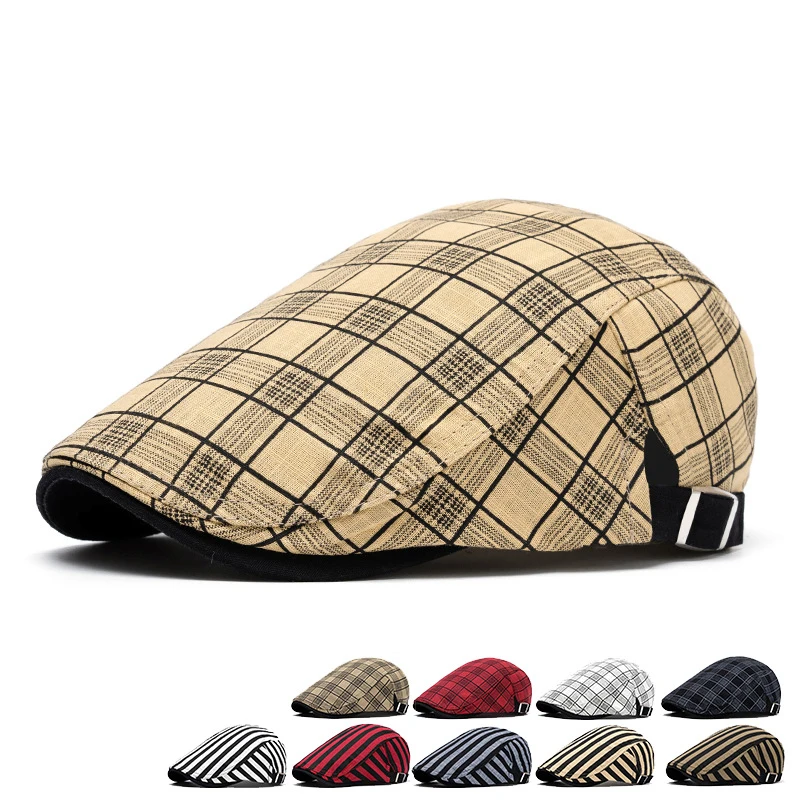 Spring and summer men's and women's checkered forward hats, sports and casual duckbill hats, adjustable personalized berets