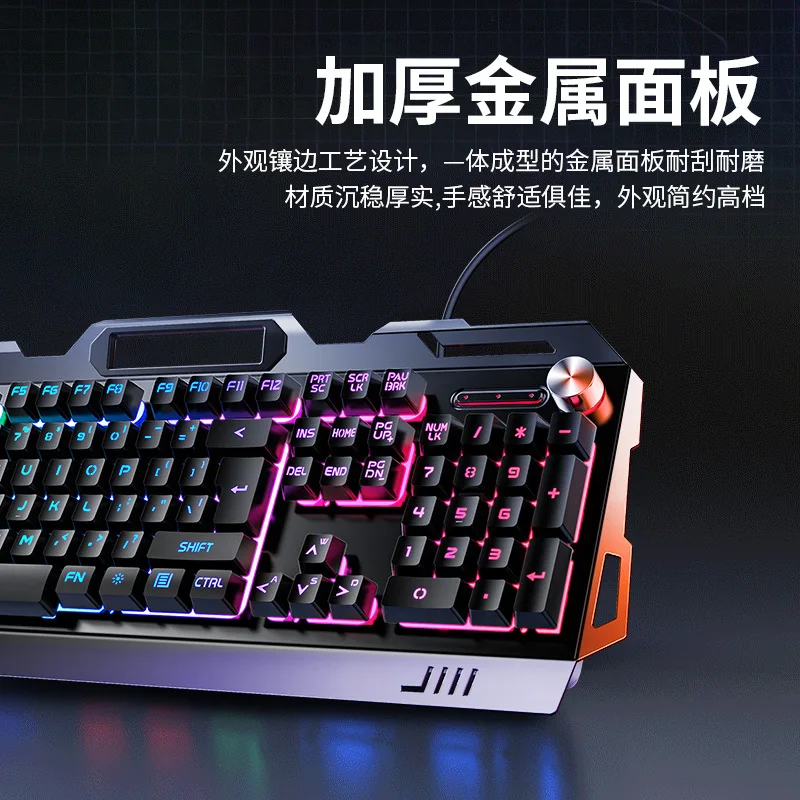 Wired Gaming Keyboard Mouse Headset Combo Set Metal Panel Knob Volume Control Rgb Backlight Usb Connection Desktop Laptop Office