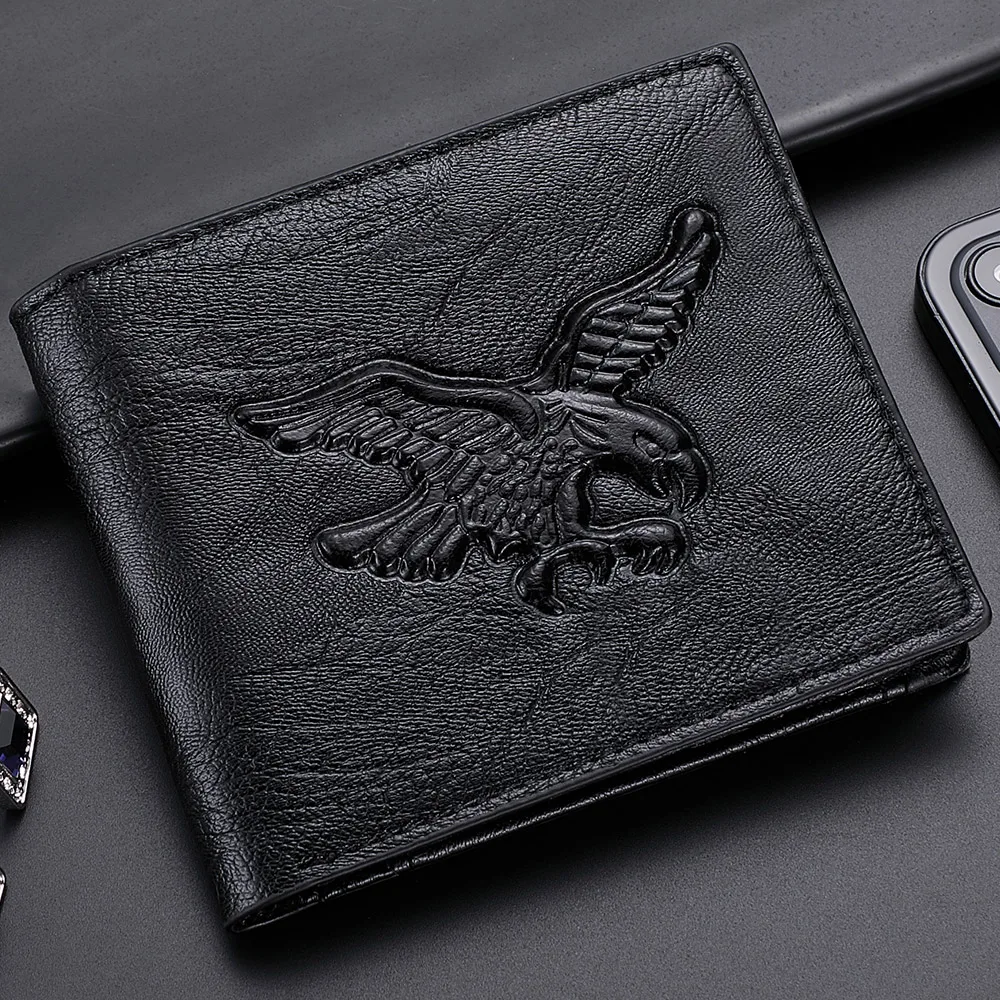 Cartera para hombre de piel sintética con patrón de águila en relieve 3D con múltiples ranuras para tarjetas, tarjetero con bolsillo para monedas