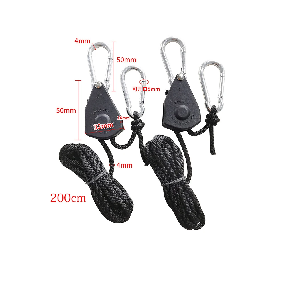 1/8" inch Adjustable Heavy Duty Rope Hanger Lifting Rope Plant Growth Tent Lanyard Lamp Hanging Rope Hook Hanging 2Pcs