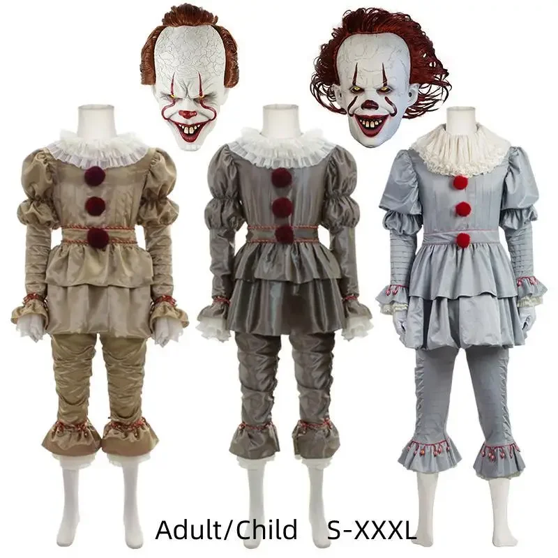 

Halloween Masquerade Clown Pennywise Cosplay Costume Stephen King Terror Clown Costumes Mask Suit Party Aldult Child Clothing