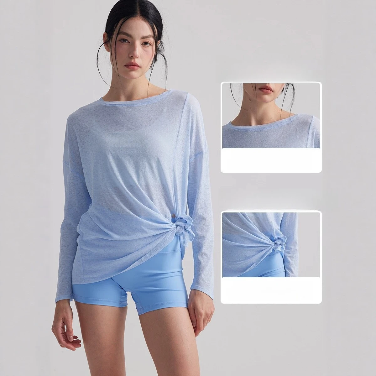Women Loose Breathable Side Slit Hem Athletic Yoga Cover Top Short Long Sleeve Pilates Gym Summer Casual Fitness Outer Outfit