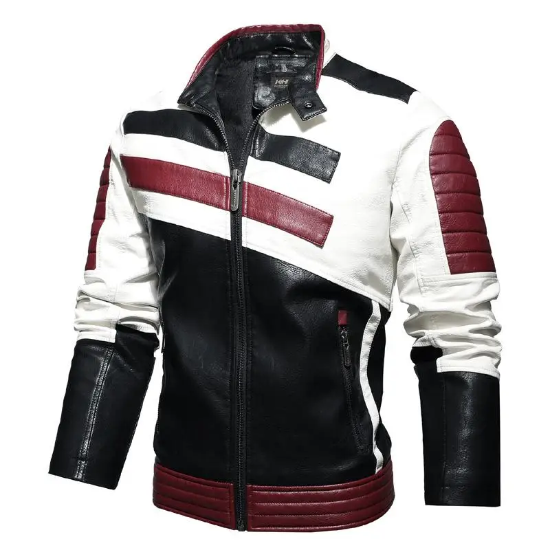 Autumn And Winter Standing Collar Men's Motorcycle Leather Coat Colored Pu Imitation Leather Sports Jacket Brand Coat Punk Coat