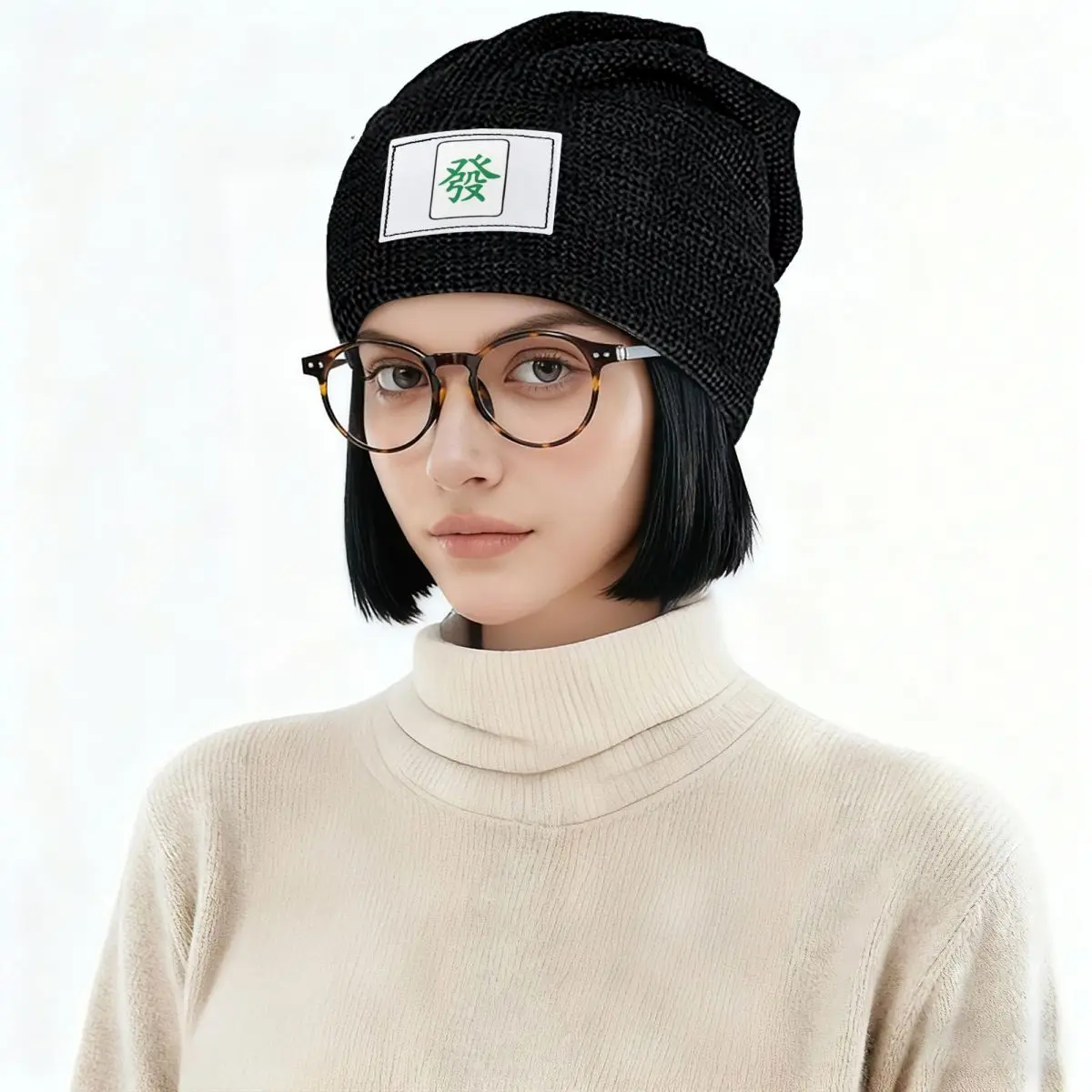 Mahjong Tile Green Dragon Vocan Warm Fleece-Lined Cap Fashion Bonnet Hat Autumn Winter Outdoor Beanies Hats for Unisex Adult