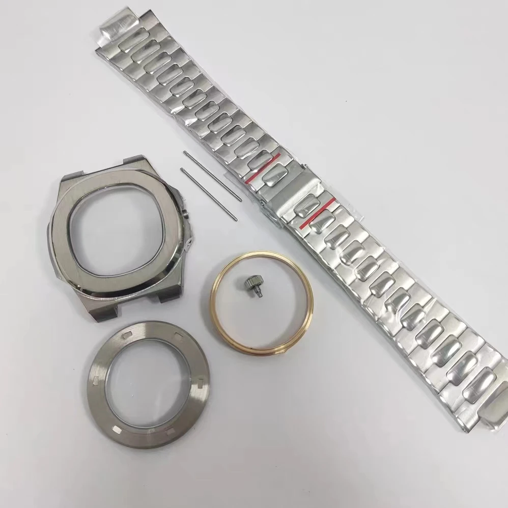 41mm Silver Watch Case NH35 NH36 Movements 316L Stainless Steel Strap Sapphire Crystal Case Fit Nautilus 5711/5726