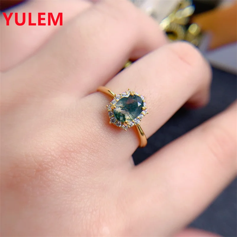 YULEM The Latest To Natural Moss Agate Water Onyx Ring S925 Sterling Silver Exquisite Fashion Style for Women Engaged Ring