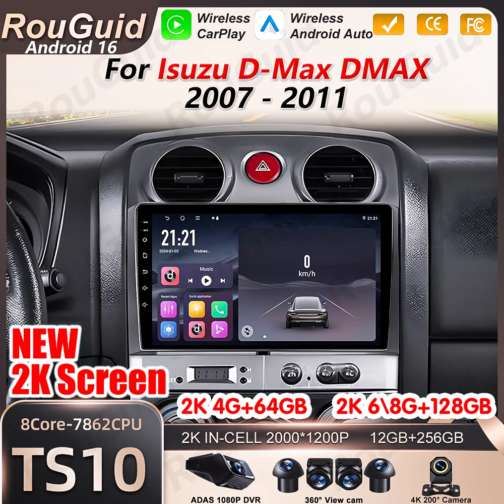 Android 16 Auto Car Radio For Isuzu D-Max DMAX 2007 2008 2009 2010 2011 Video Multimedia Player 2k Touch Screen 5G Wifi Wireless