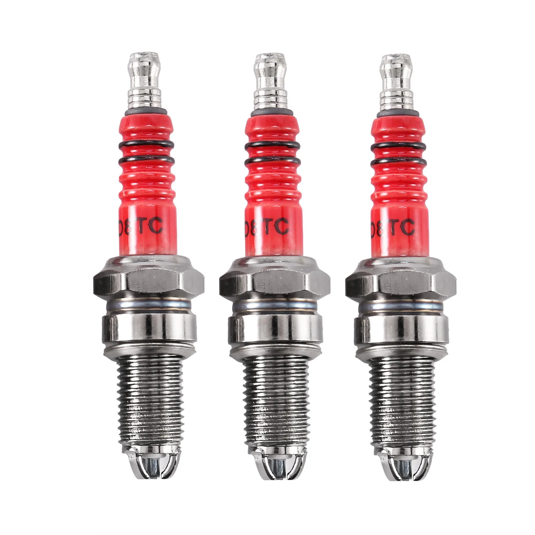 3pcs D8TC 3 Electrode Spark Plug, Racing Spark Plug with 3 Electrode for CG 125 150 200cc CF250 Motorcycle Scooter ATV