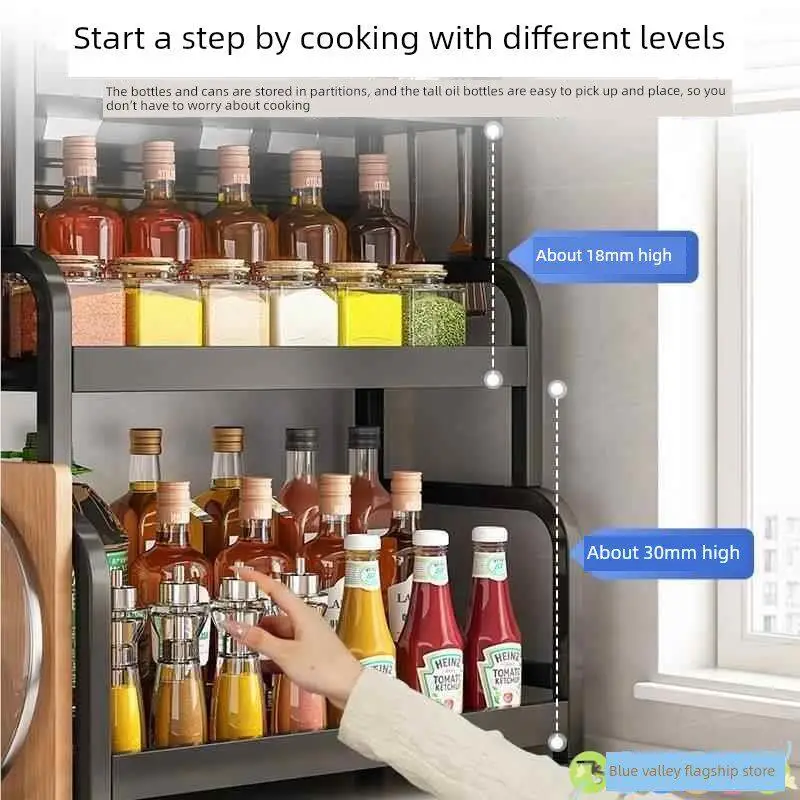 Kitchen Multi-Function Storage Rack for Condiments Chopsticks Knife Holder Soy Sauce Rack Oil Salt Sauce Storage Shelf