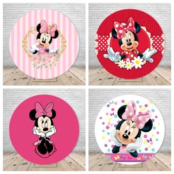 Disney Pink Baby Minnie Mickey Mouse Elastic Round Background Cartoon Background Girl Shower Birthday Party Background