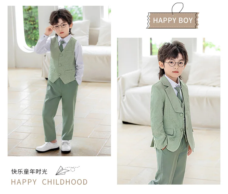 Kinder-Jungen-Jacquard-Blazer-Anzug-Set, Neujahrs-Blumenjungen-Hochzeitskostüm, Gastgeber-Outfit für Klavierauftritte, Bühnen- und Partykleidung – Detail 7