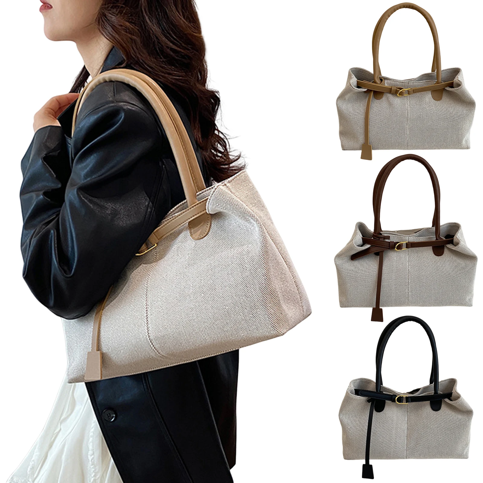 Damen Retro-Tragetasche mit Großer Kapazität, Schultertasche im Koreanischen Stil aus Strapazierfähigem Polyestergewebe – Detail 6