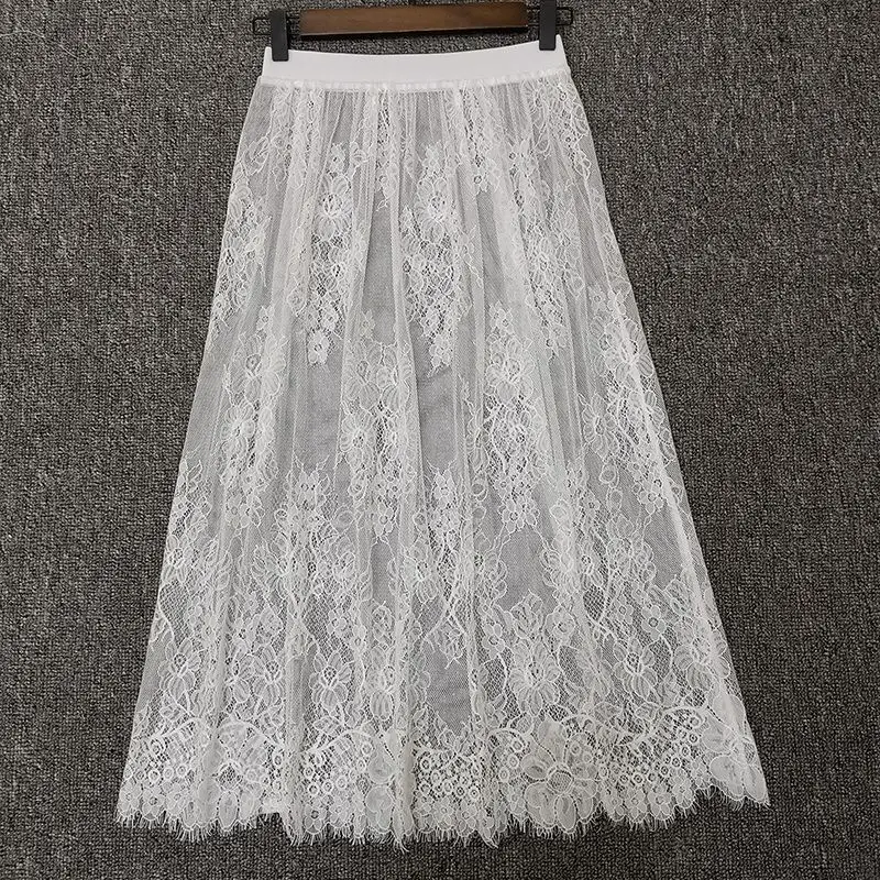 

New Season Single Layer Me Skirt Lace Transparent Base f Body Skirt A-Line Midi Skirt with Polyester Fiber