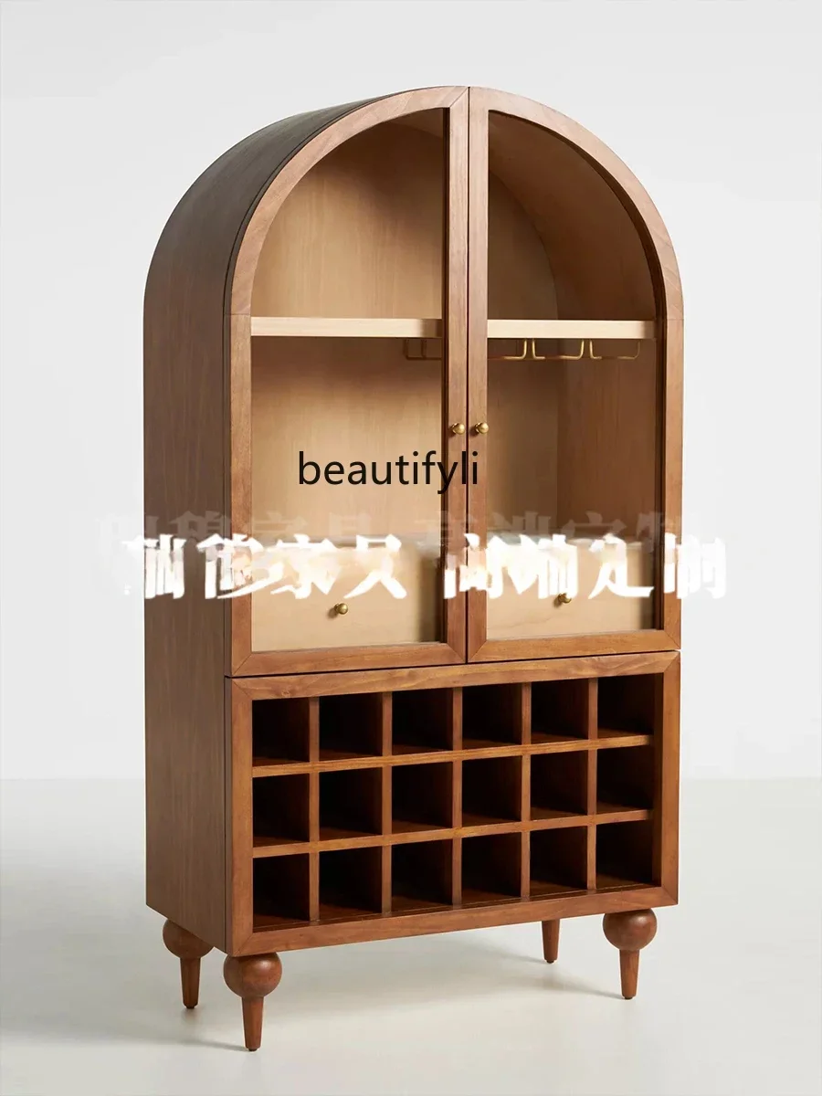 

American rural solid wood wine cabinet living room large-capacity display cabinet French medieval wall storage cabinet