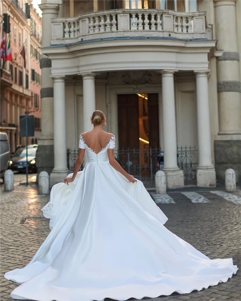 Smileven princesa vestidos de casamento boné manga nude neck rendas plissados vestido de noiva divisão lateral vestido de noiva 2023