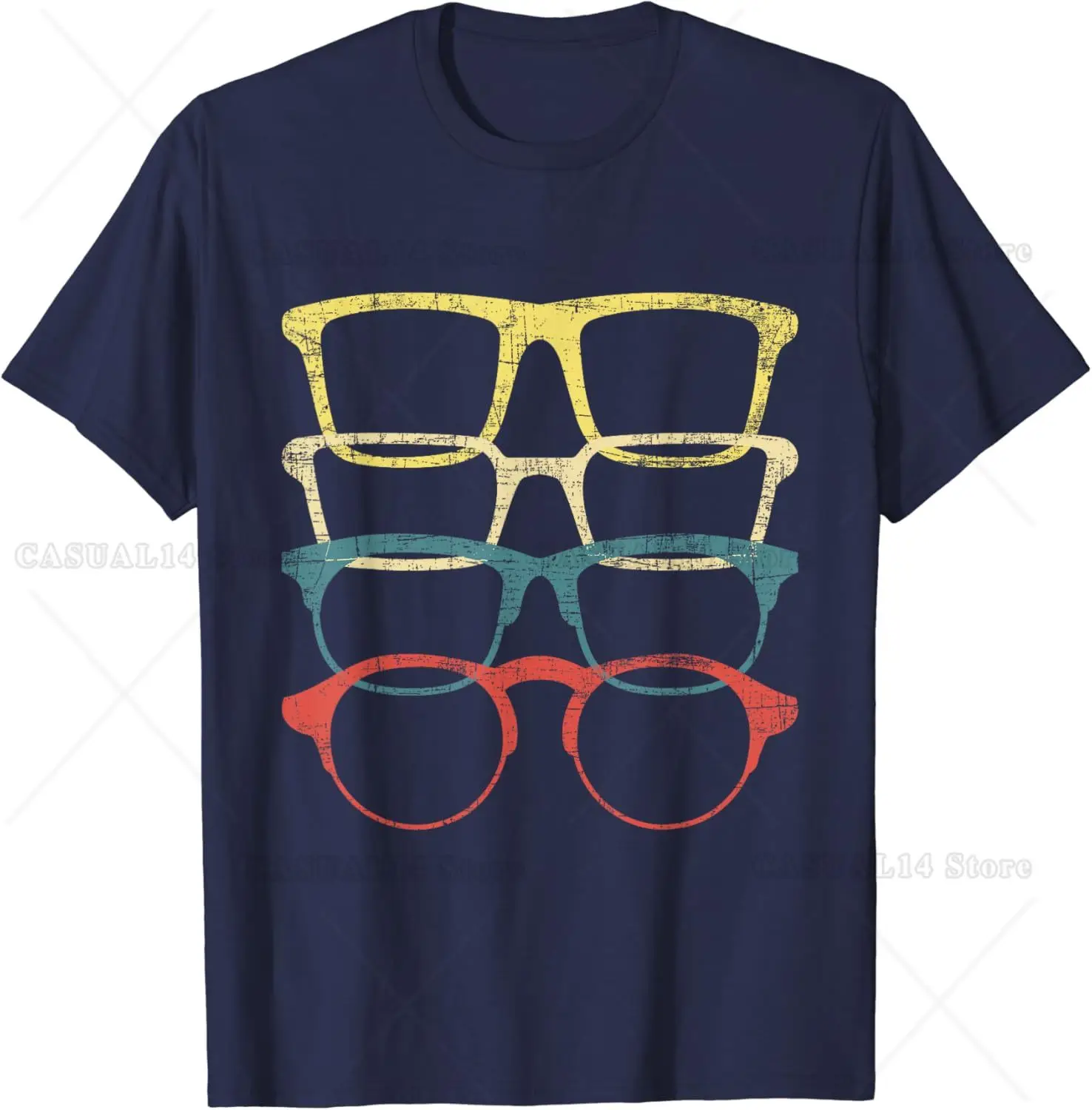 Colorful Retro Eyeglasses Optometrist Ophthalmologist Eye Doctor T-Shirt for Men Women Teen Outdoor Short Sleeve