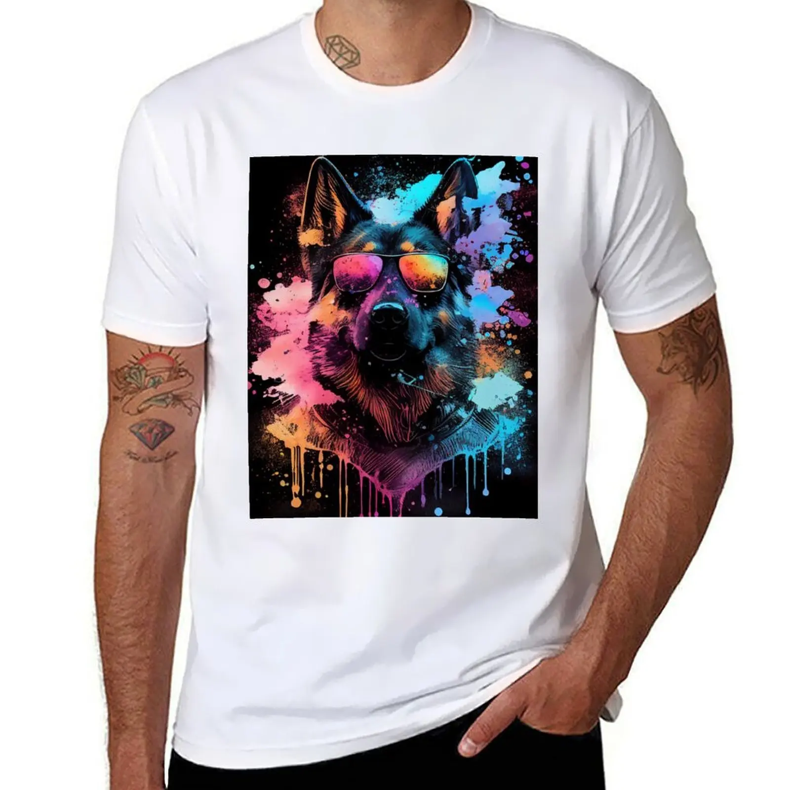 

Shepherd Artwork in 80s Retrowave, Synthwave Style, Bunter Hund T-Shirt essential t shirt t shirts for man cotton funny T-Shirt