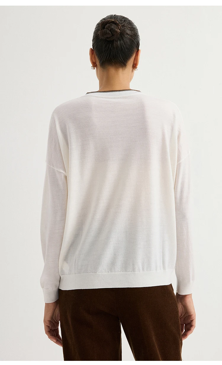 BD3621781 Damen 100% Wolle Oversized V-Ausschnitt Pullover Langarm Kontrastbesatz V-Form Kette Zweifarbig Entspannter Luxus Herbst – Detail 6