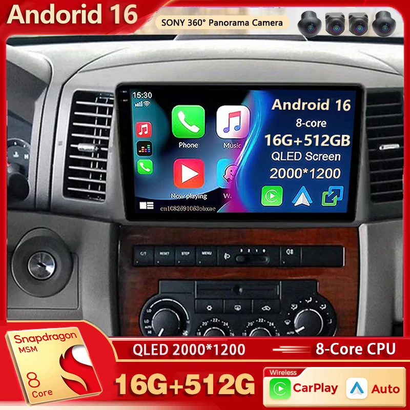 Radio para Auto Android 16 para Jeep Grand Cherokee 2005 2006 2007, Reproductor Multimedia 4G GPS 2 Din, Carplay + Auto, Estéreo Android de 8 Núcleos
