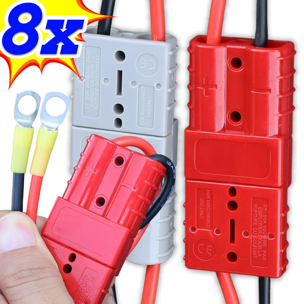 

50A Battery Power Connector Quick Disconnect Plug 1000V DC High Current for Forklift Warehouse Truck Trailer 12AWG Wire Cable