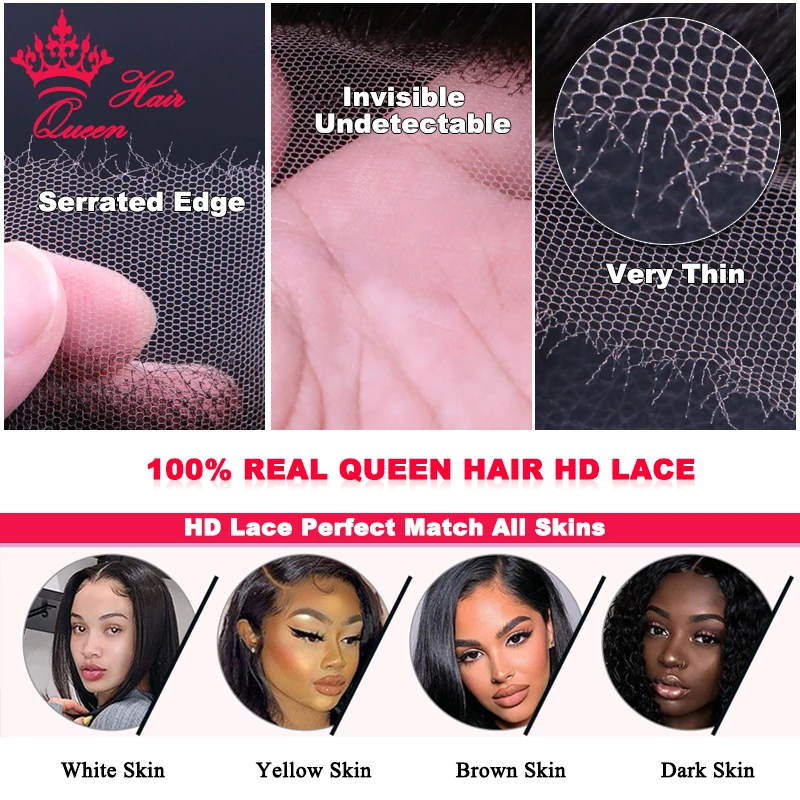 Queen Hair Real HD Invisible 4x4 5x5 6x6 7x7 13x4 13x6 6x2 Pre Plucked Lace Closure 100% Virgin Human Hair HD Lace Frontal Only