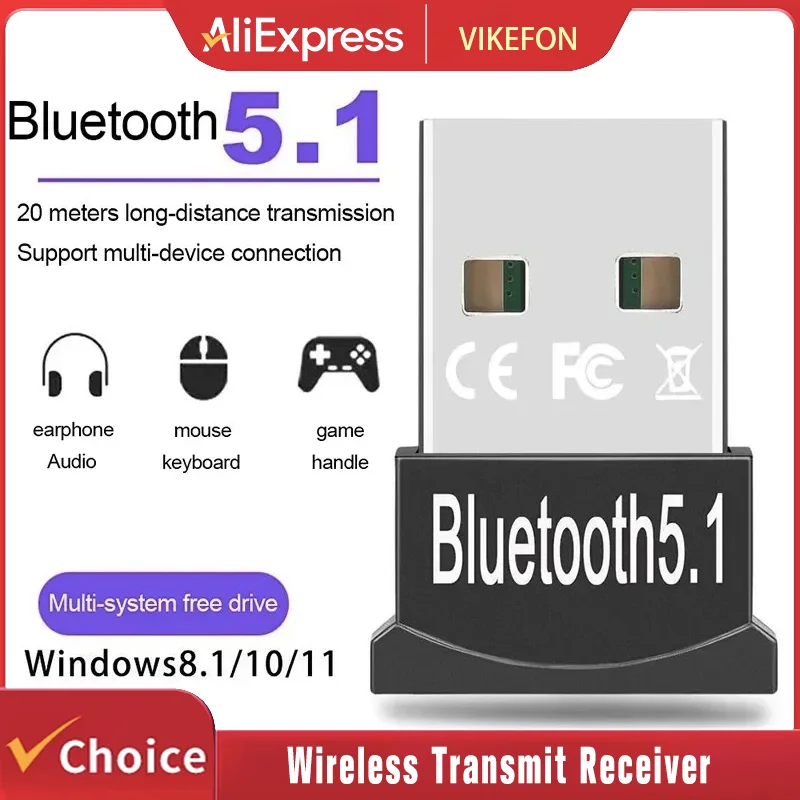 

Мини-USB Bluetooth 5,1 адаптер для ПК, ноутбука, мыши, клавиатуры, планшета, телефона, игрового динамика, беспроводной передаточный приемник