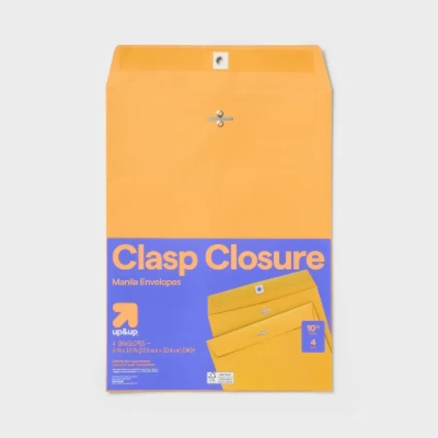 4ct 9" x 12" Clasp Closure Manila Envelopes, Beige Large Paper Mailing Envelopes for Office Stationery, 4 Pack view 3