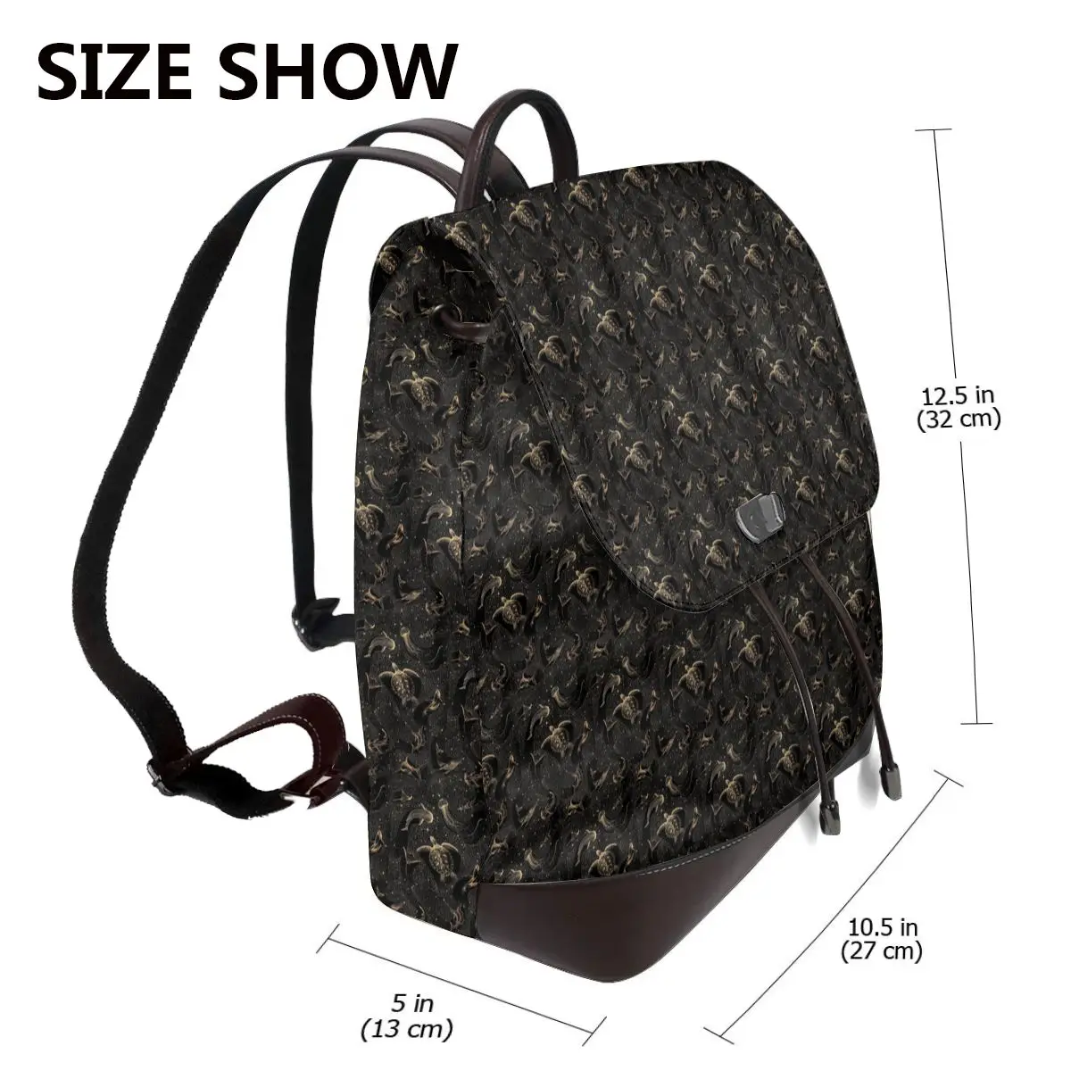 Cosmic Ocean Dark Gold Version Turtle Bookbag School Student Bags Hiking Travel Daypack for Women Fashion Derma Backpack