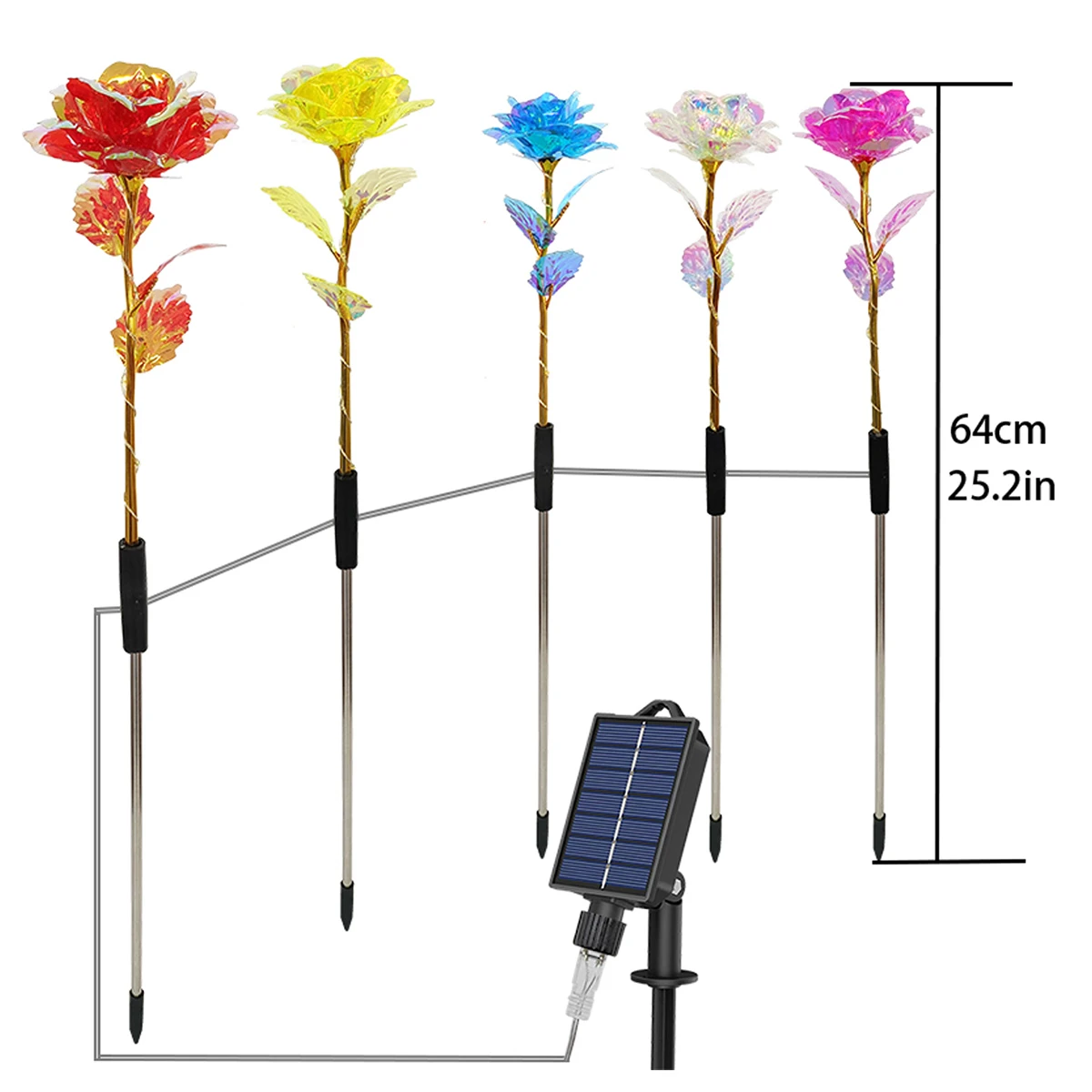 Solar LED Lights Phantom Rose Flower Lawn Lamp 8 Mode 1 Drive 5 Warm Light For Patio Garden Decoration Flower Holiday Party Lamp