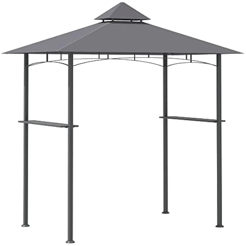 8' x 5' Hardtop Grill Gazebo with Double Roof, Outdoor BBQ Gazebo with 2 Side Shelves, Steel Grill Tent Canopy for Patio Yard G