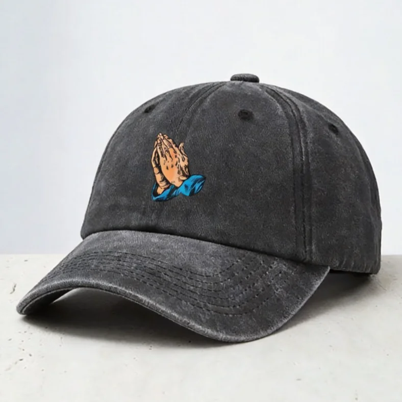 

Christian Prayer hand Baseball cap Vintage style Washed Soft top denim hat Unisex adjustable snapback hats