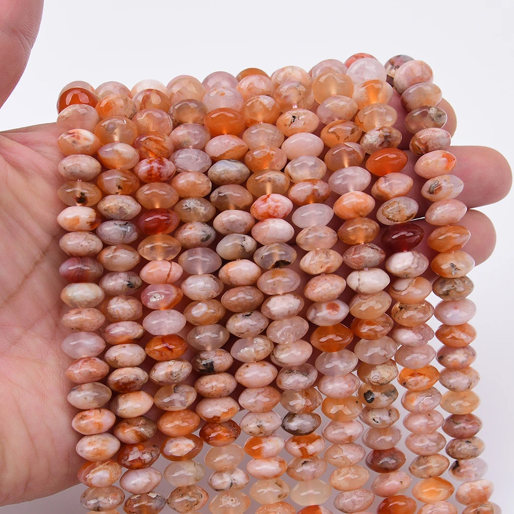 APDGG 6x10mm Natural Orange Pink Sakura Quartz Cherry Agates Abacus shape Loose Space Beads 15.5'' Strand Jewelry DIY
