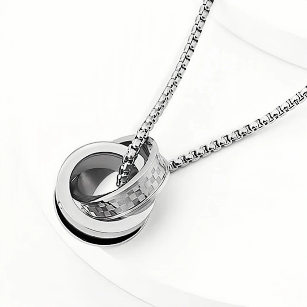 Retro-Doppelring-Anhänger-Halskette für Damen und Herren, luxuriöser Titanstahl, nicht verblassend, Pulloverkette, Hip-Hop-Paarschmuck, Kpop-Geschenk – Detail 10