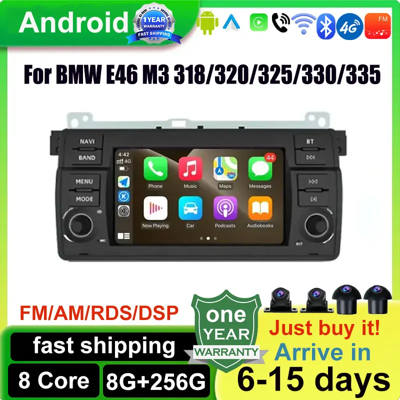 

Android 15, автомобильный радиоприемник Carplay, мультимедийный стереоплеер, Wi-Fi, GPS-навигация для BMW E46 M3 318/320/325/330/335