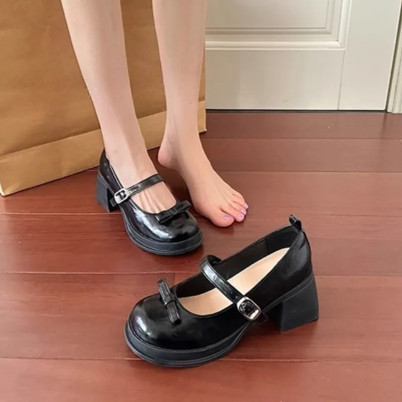 

Retro Women's Mary Jane Shoes Fashion Bow High Heels Elegant Lolita Casual Shoes for Woman Designer Platform Shoes Zapatos Mujer