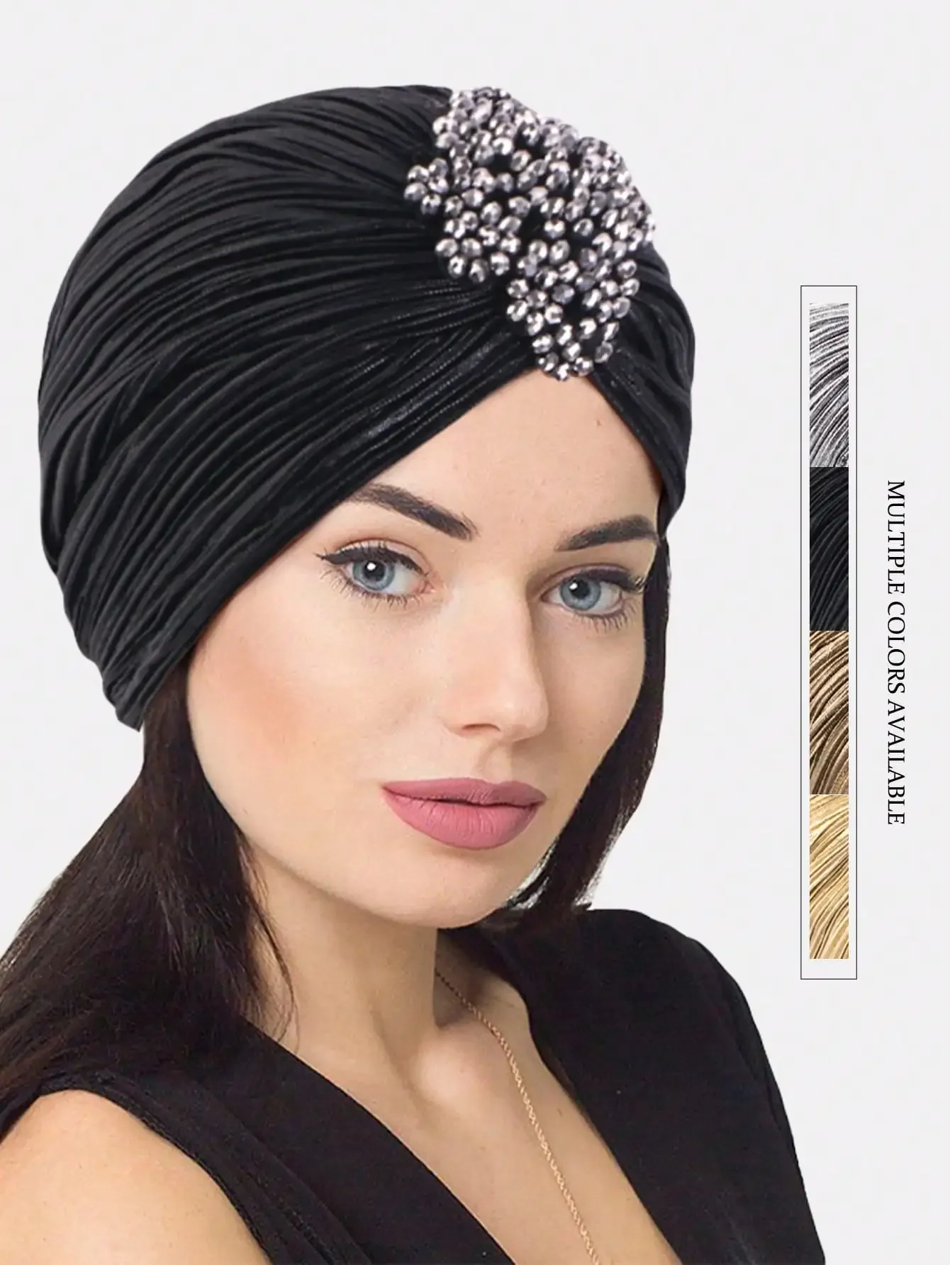 

2026 1pc Women's Rhinestone Rhinestone Headgear, Retro Style Pleated Turban Hat, Suitable For Daily Use Sleep Bonnet
