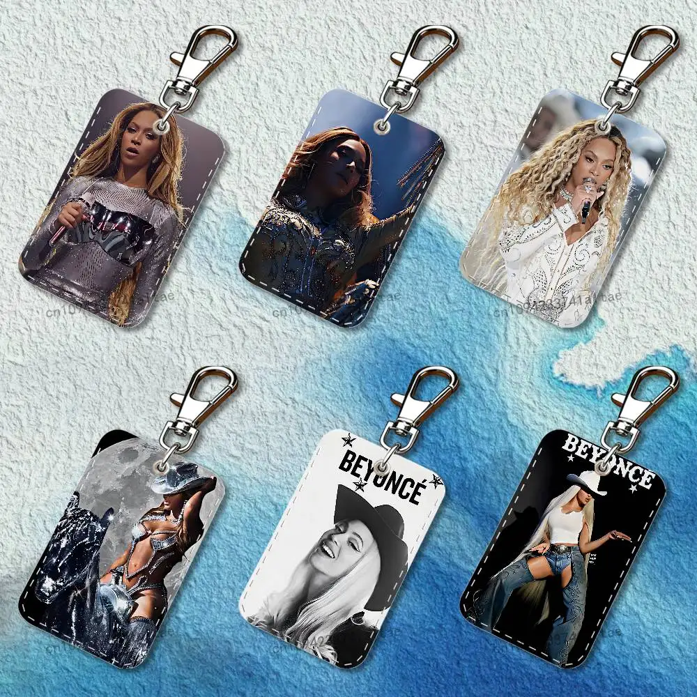 

Singer B-Beyoncé Rectangle Card Case Keychain Access Card Bag Key Tag Ring Leather Card Holder Key Ring Access