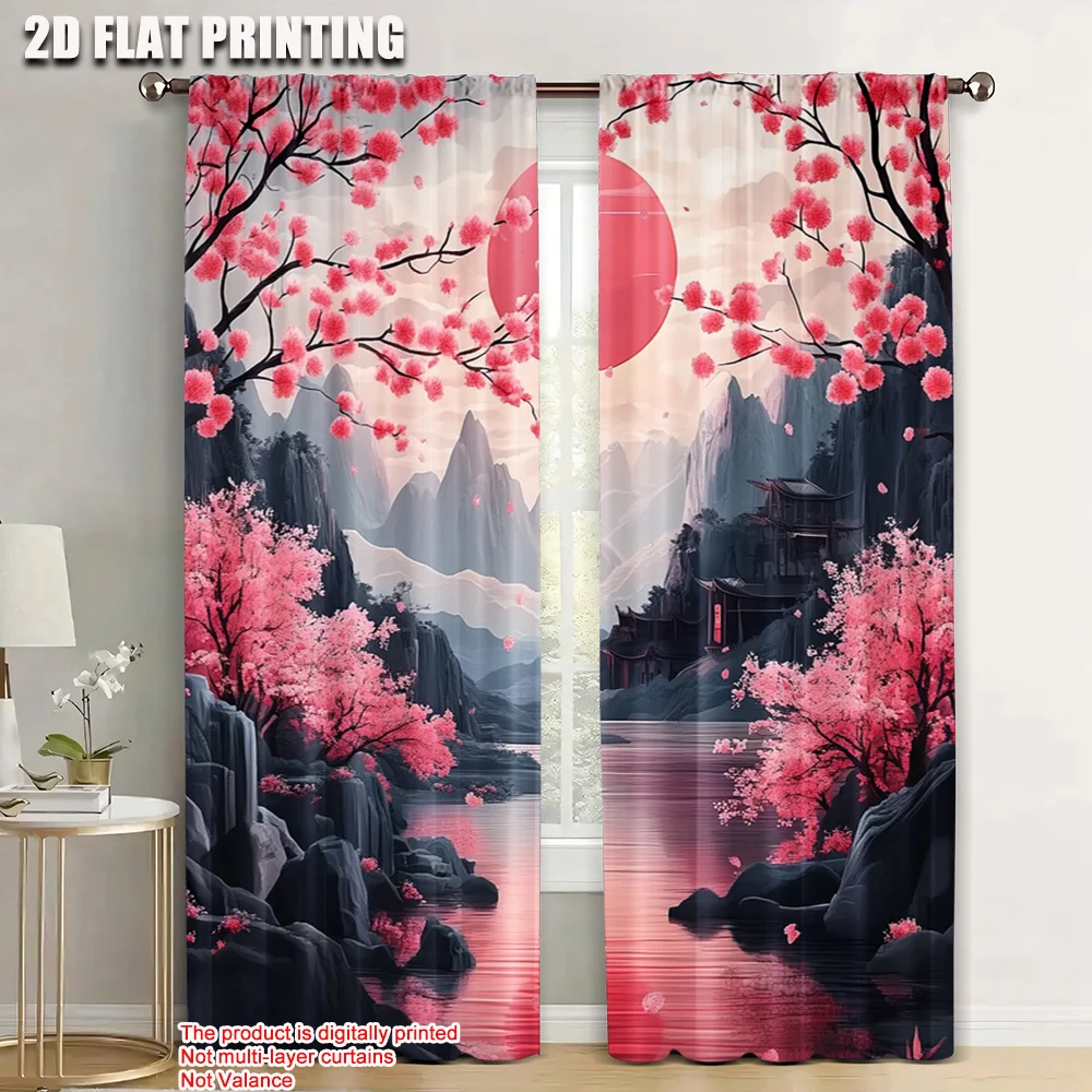 

2pc, Party Curtain oriental cherry Machine Washable Polyester,Without Electricity Festive Holiday Suitable for Holiday