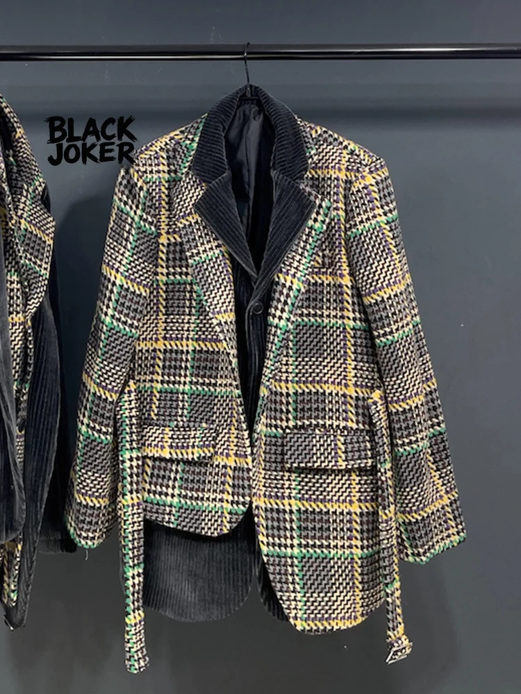 BLACK JOKER Original design Fake two pieces Rough spinning Weaving houndstooth corduroy Splicing blazers Suit j
