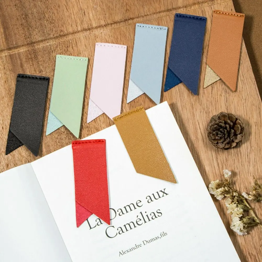 Fashion Handmade Bookmark Solid Color PU Leather Book Clip Notepad Label Learning Stationery