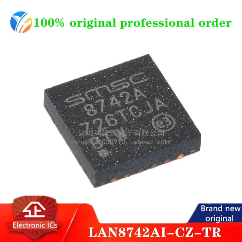 100% original LAN8742AI-CZ-TR PHY 1-CH 10Mbps/100Mbps 1.2V/2.5V/3.3V 24-Pin SQFN EP T/R