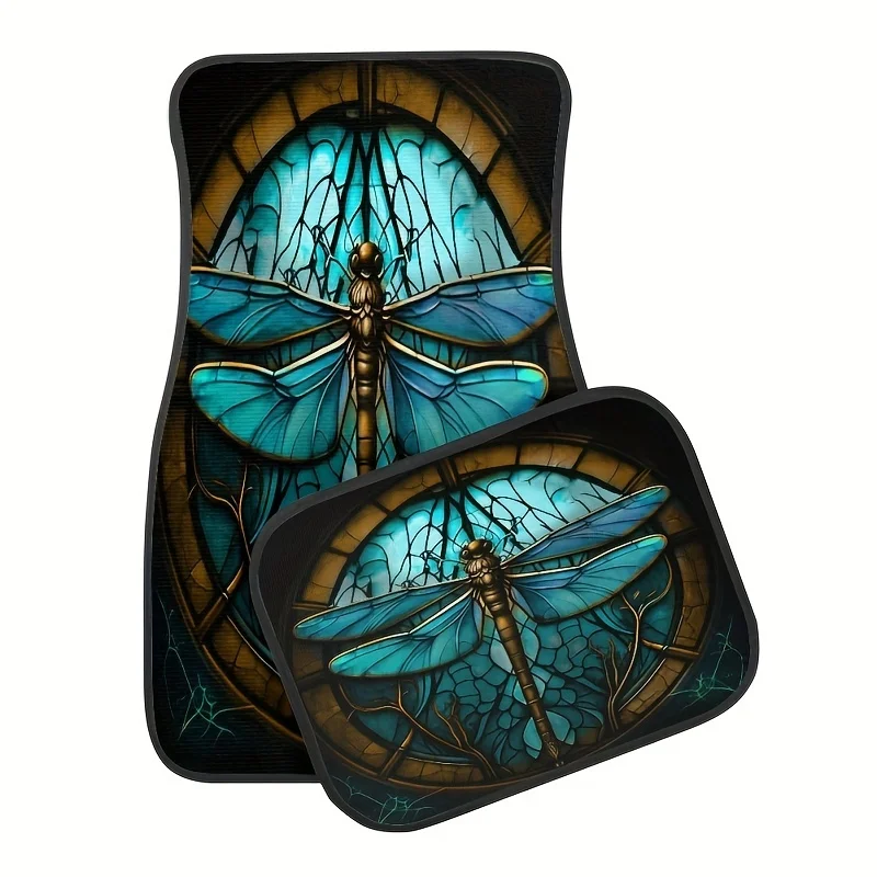 4pcs Vibrant Dragonfly Pattern Car Mats - Universal Fit, Non-Slip Interior Protection For Sedans And SUVs – Perfect Gift For Men